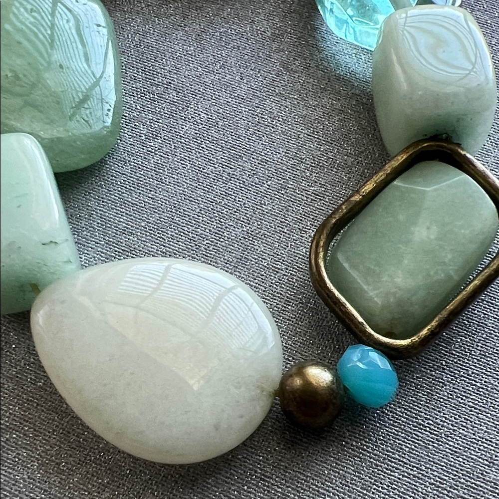 Stretch Beaded Green and Aqua Statement Bracelet - Picture 7 of 14